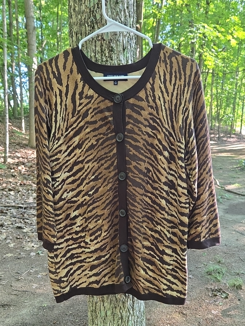 Jones New York Brown and Tan Animal Print Button Cardigan Sz 1x